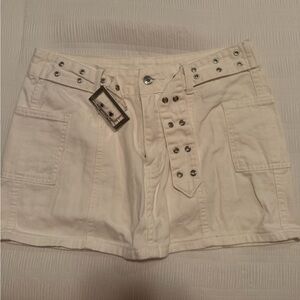 Women's White Denim Skirt with Belt